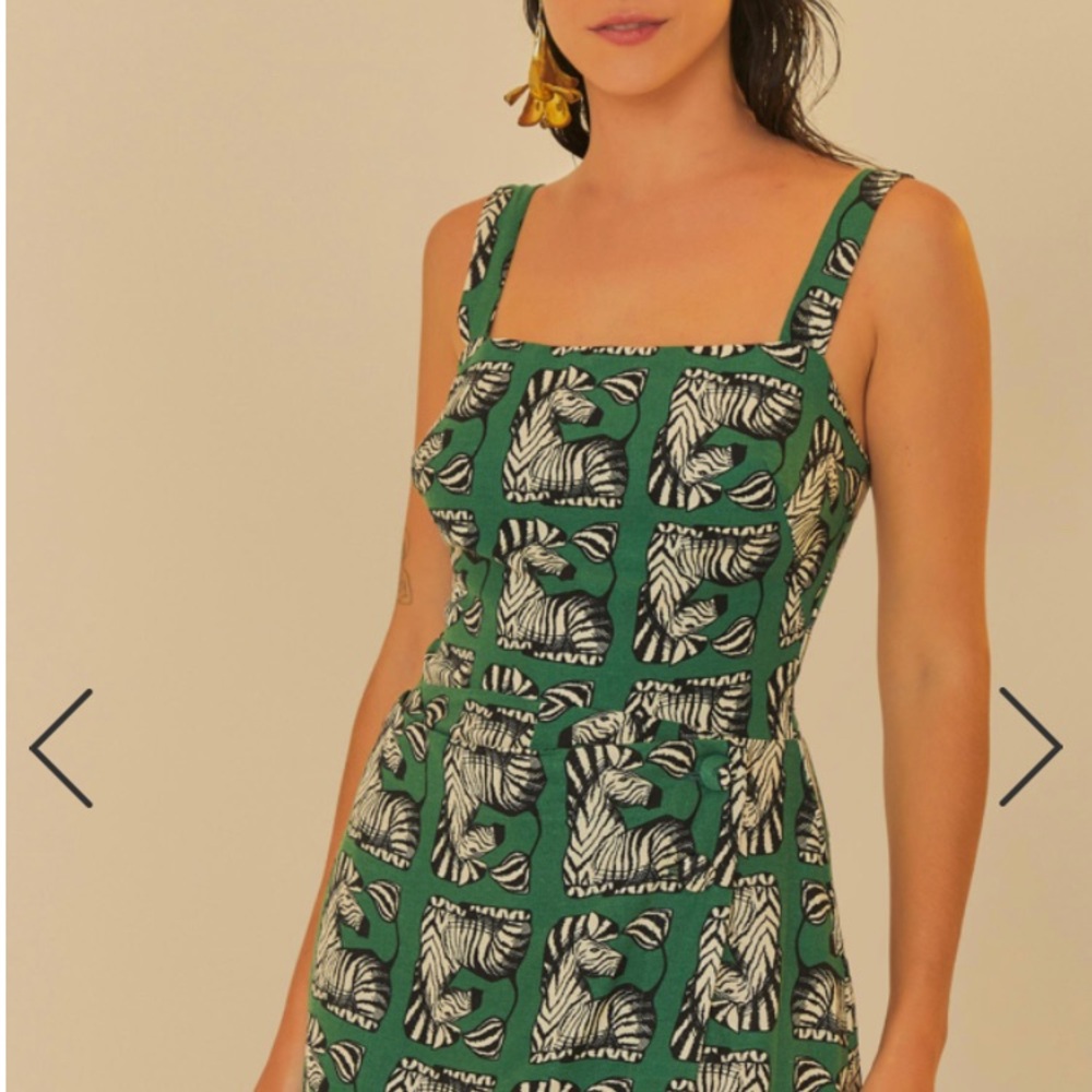 FARM Rio Green and White Patterned Romper